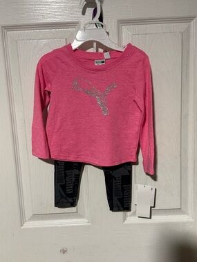 Puma Pink Long-Sleeve Tee with Sparkle Logo
